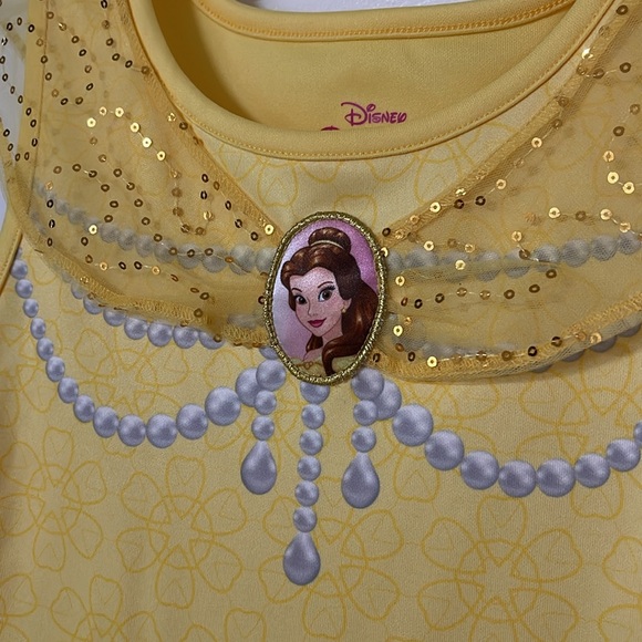 NWT DISNEY PRINCESS BELLE DRESS SIZE M 7-8 SPARKLE TULLE YELLOW GLITTER BELT - Picture 3 of 11